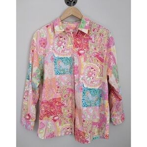 Key West Patchwork Cotton Button Down Top Size M